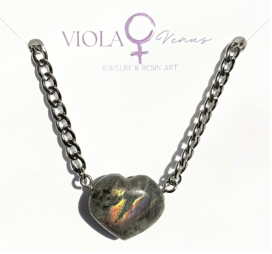 Auric Shift - Labradorite Heart Adjustable Necklace