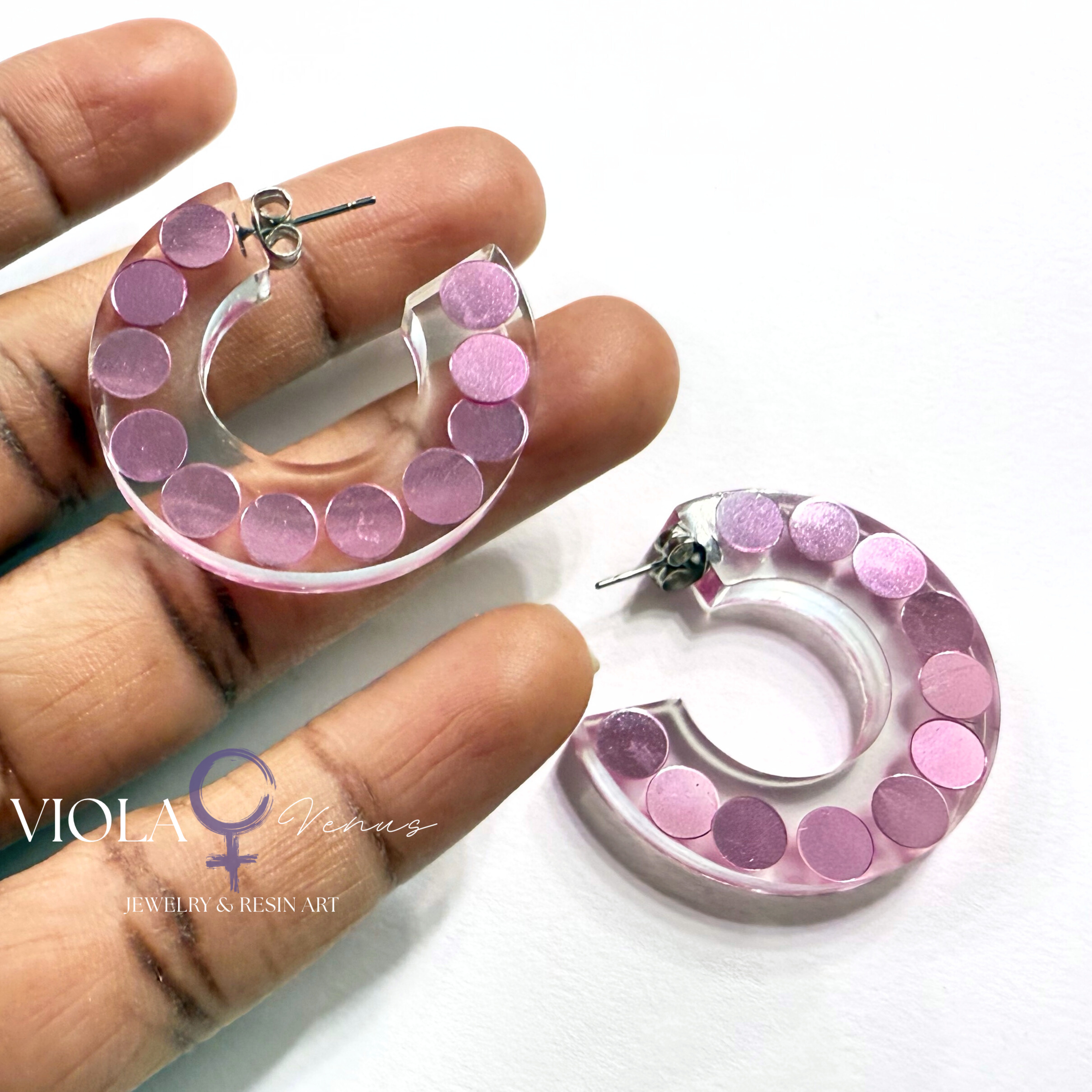 Cosmic Confetti – Iridescent Resin Hoop Earrings