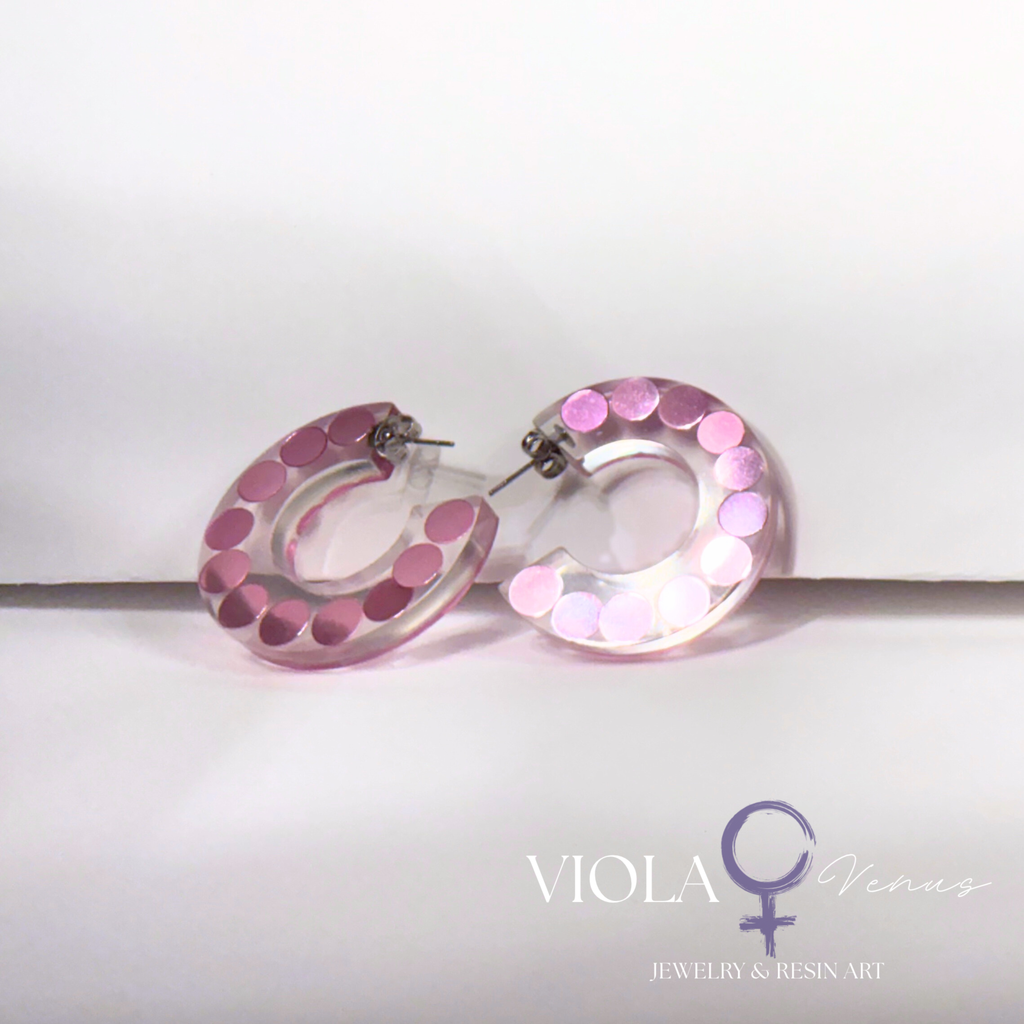 Cosmic Confetti – Iridescent Resin Hoop Earrings