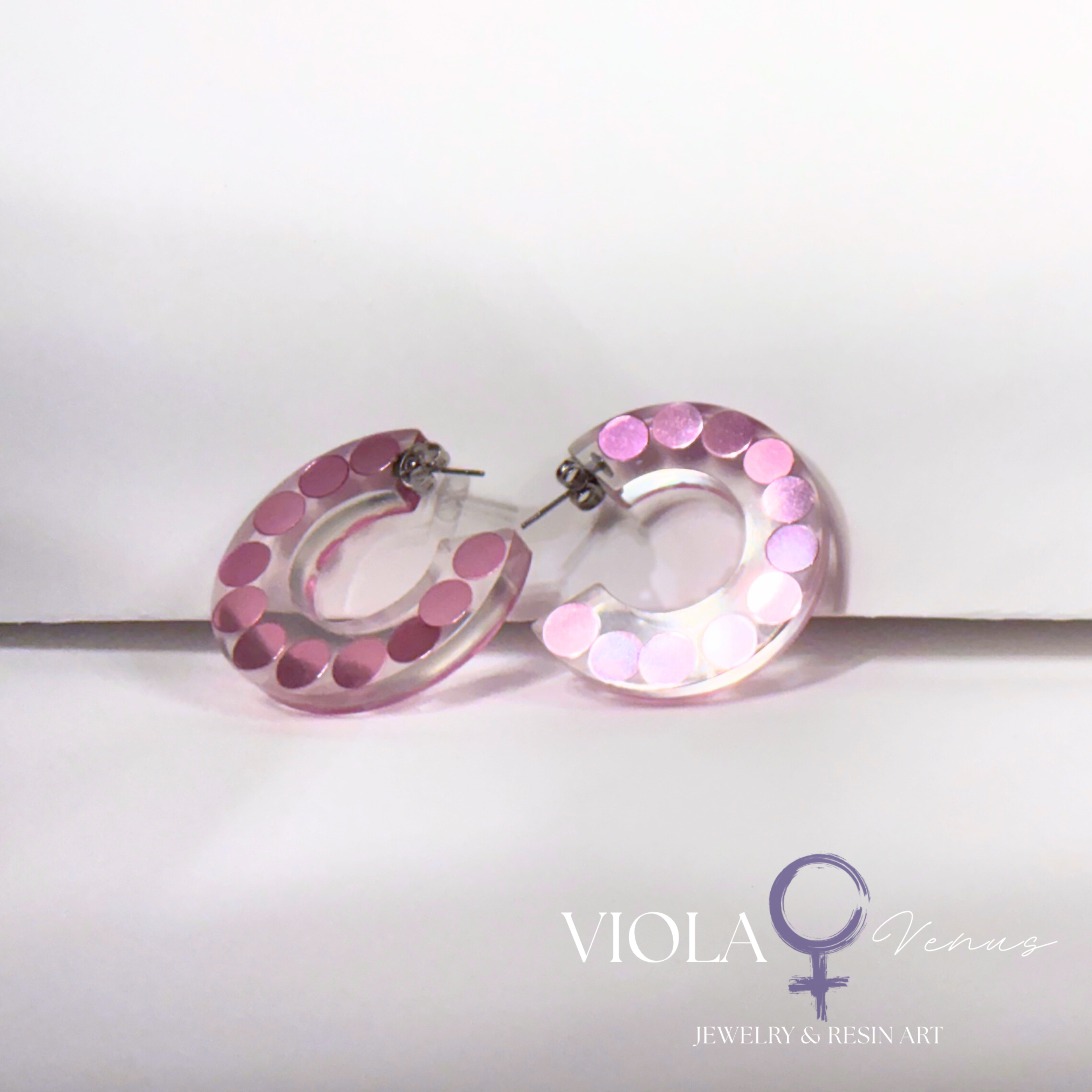 Cosmic Confetti – Iridescent Resin Hoop Earrings