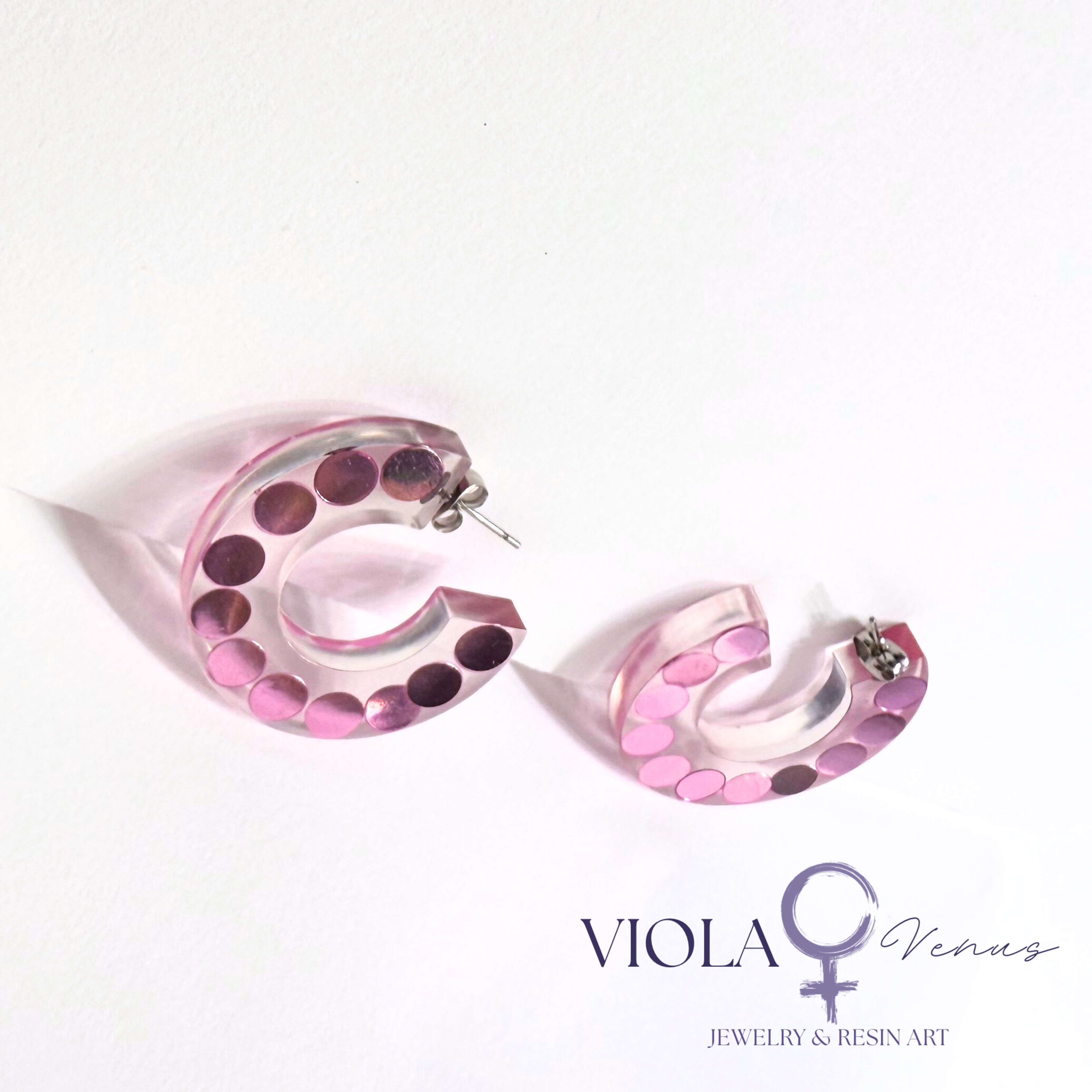 Cosmic Confetti – Iridescent Resin Hoop Earrings