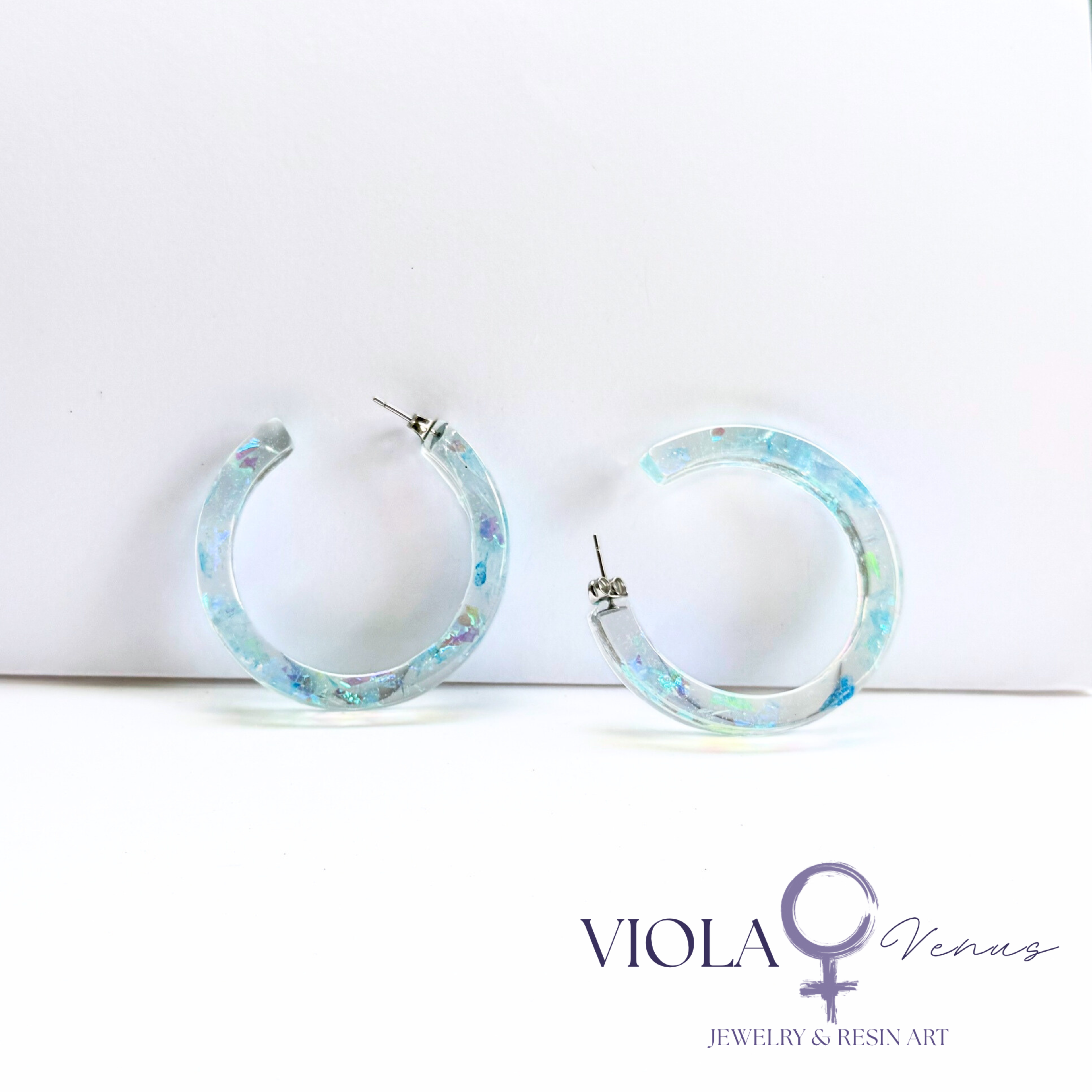 Aurora Arc – Iridescent Resin Hoop Earrings