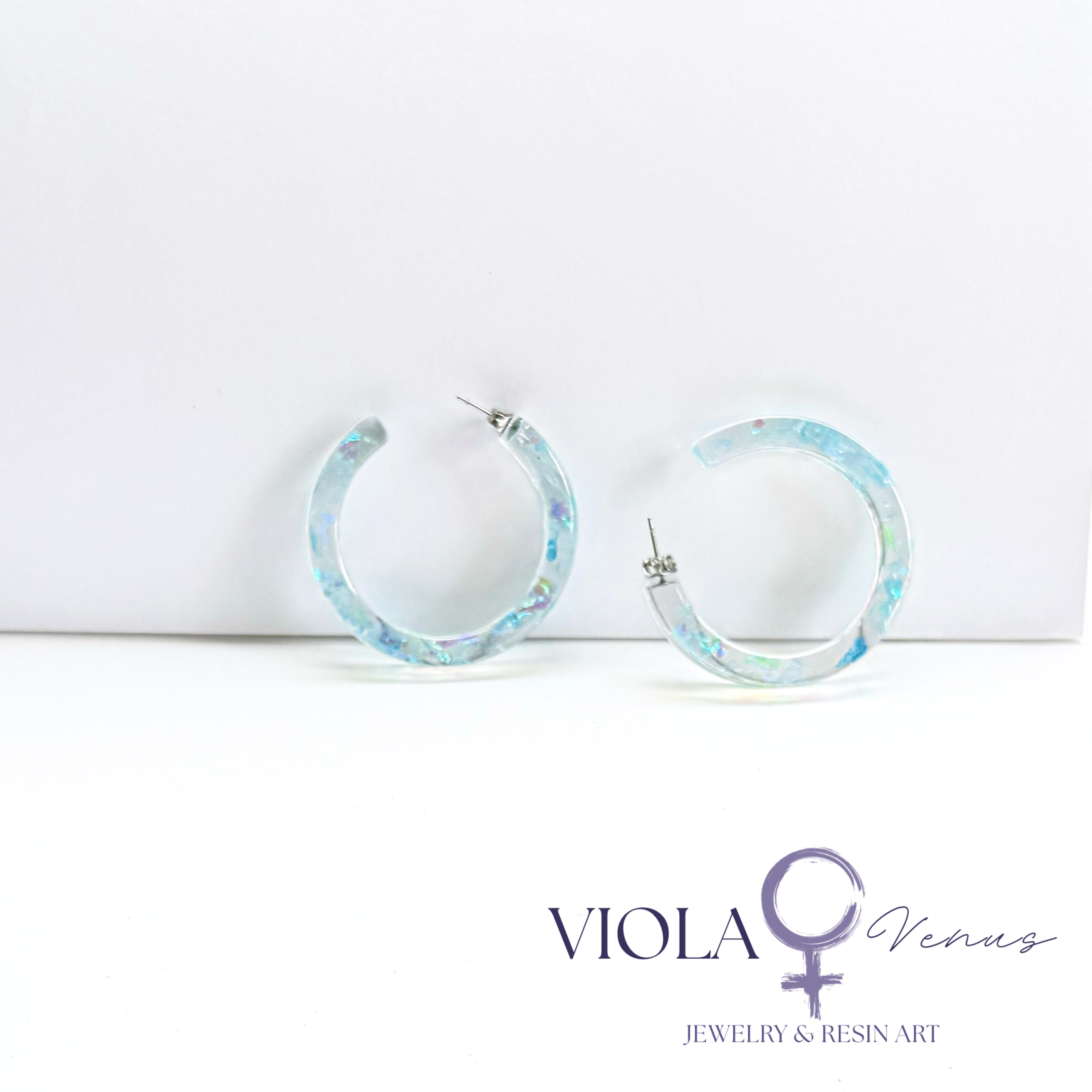 Aurora Arc – Iridescent Resin Hoop Earrings