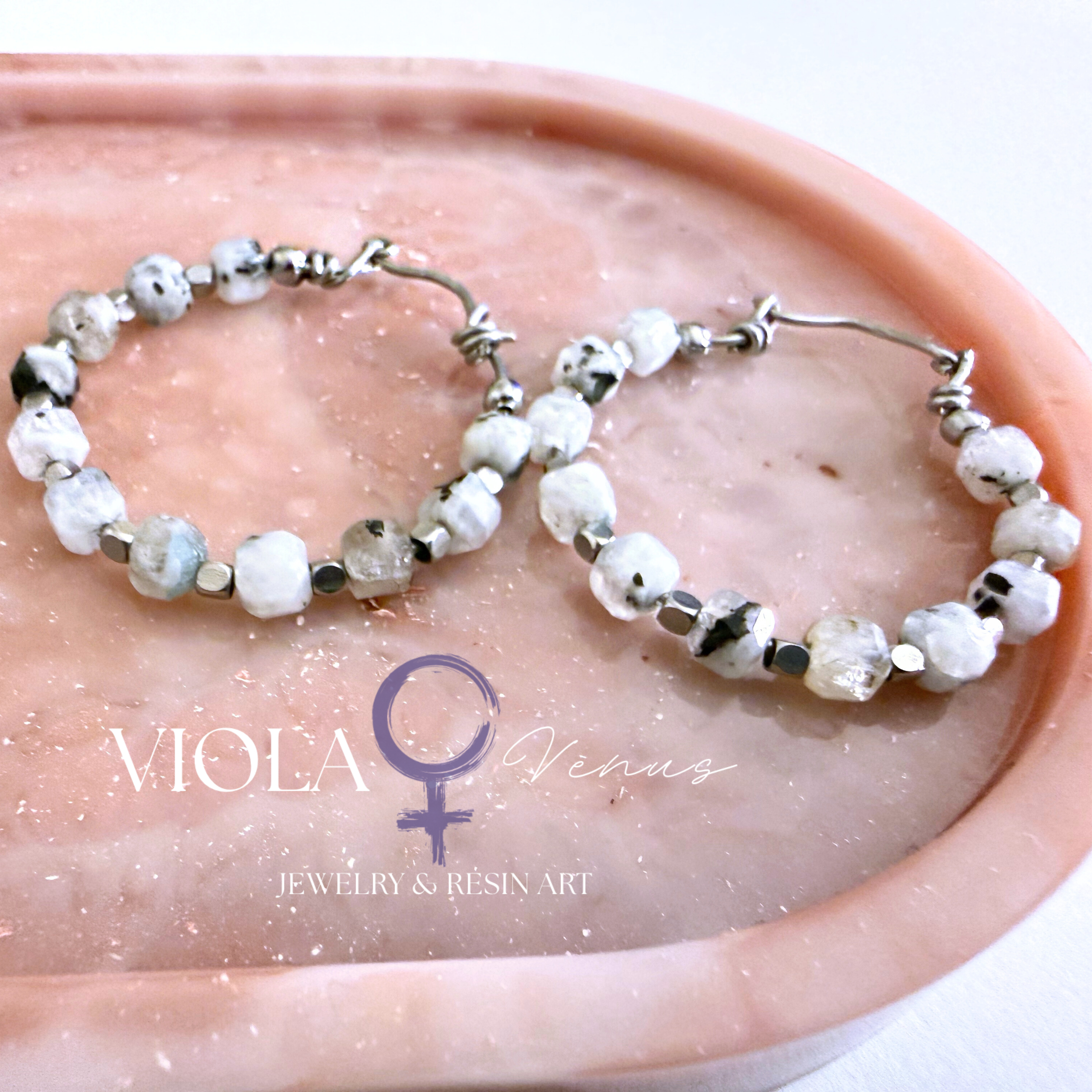 Lunar Current – Rainbow Moonstone Hoop Earrings