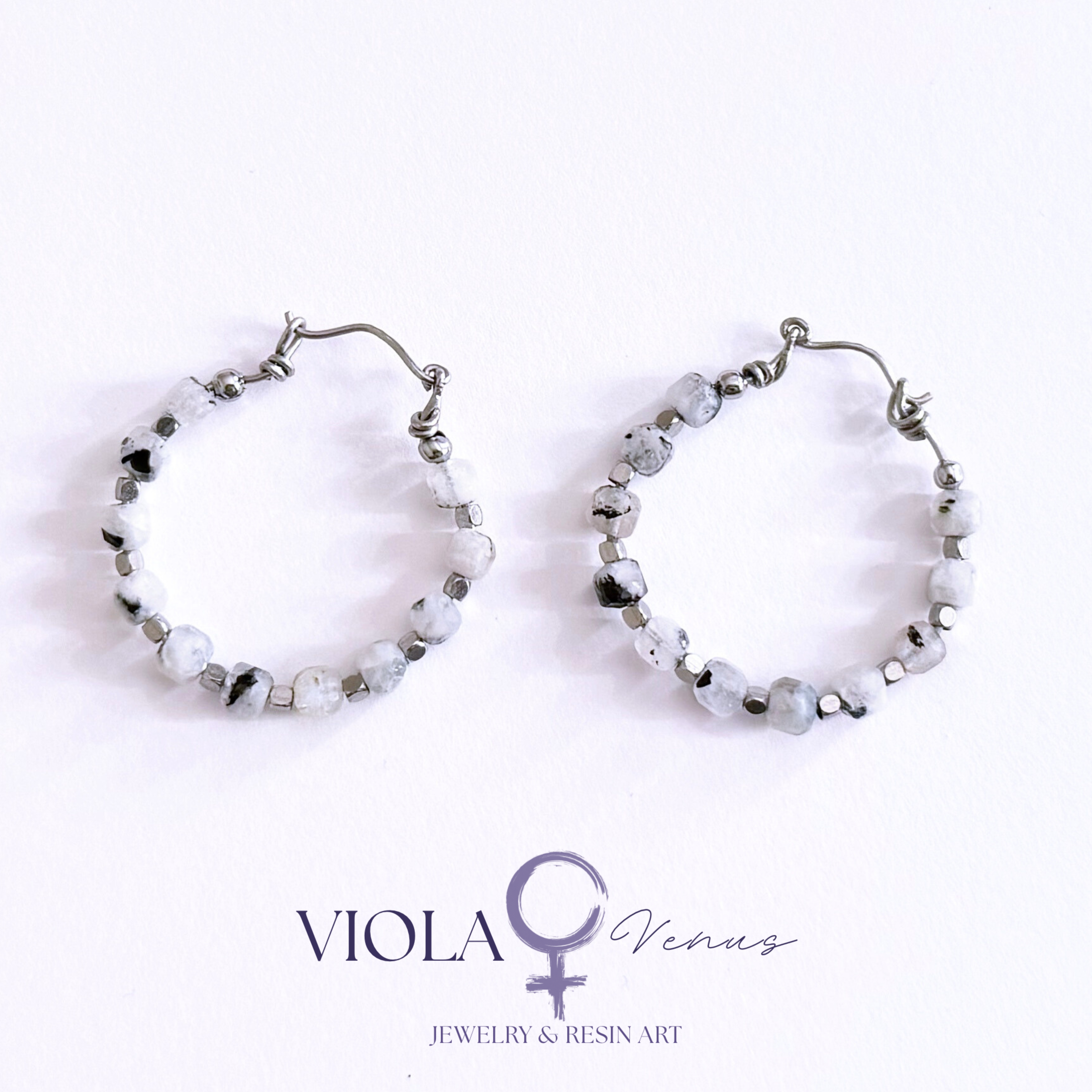 Lunar Current – Rainbow Moonstone Hoop Earrings