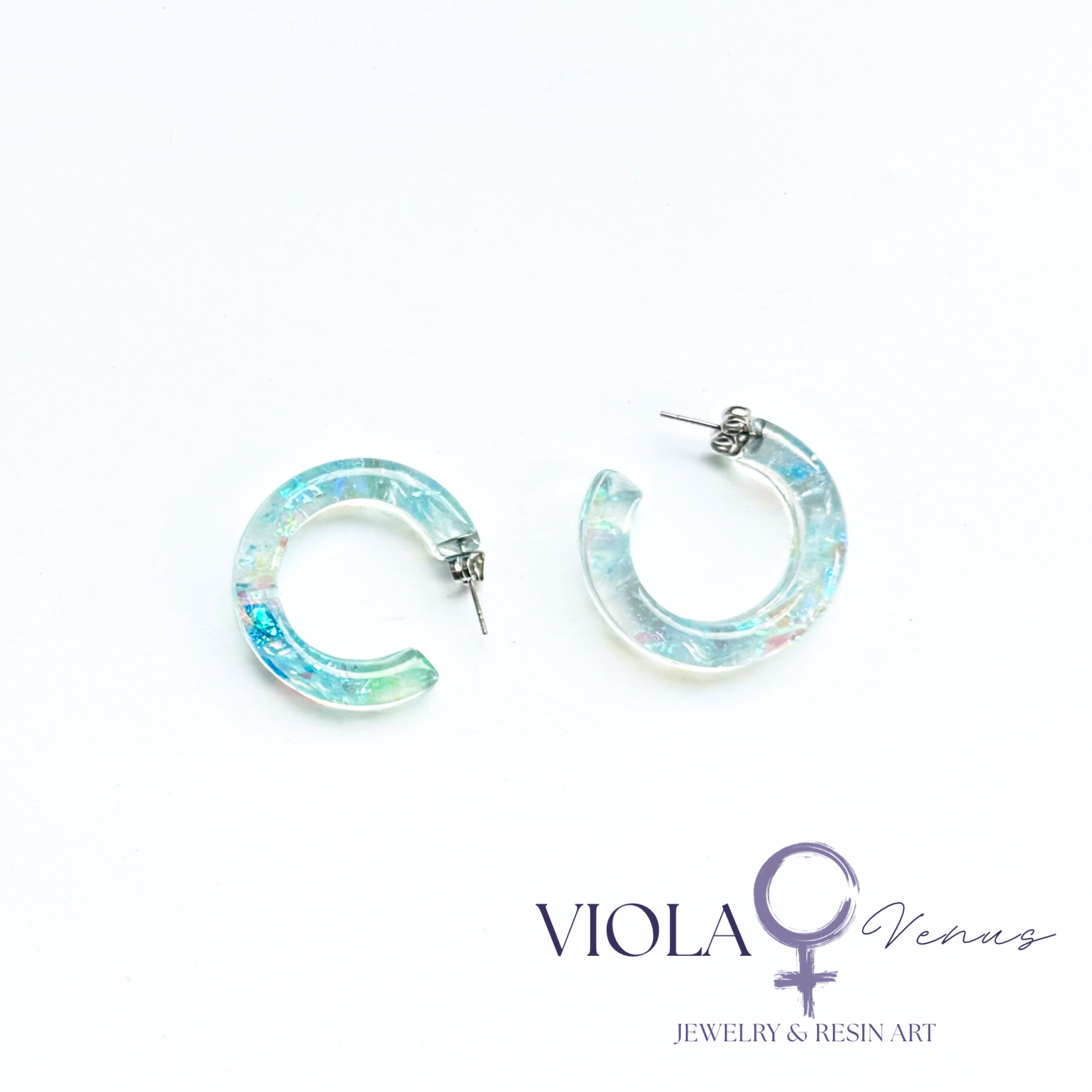 Aurora Arc – Iridescent Resin Hoop Earrings