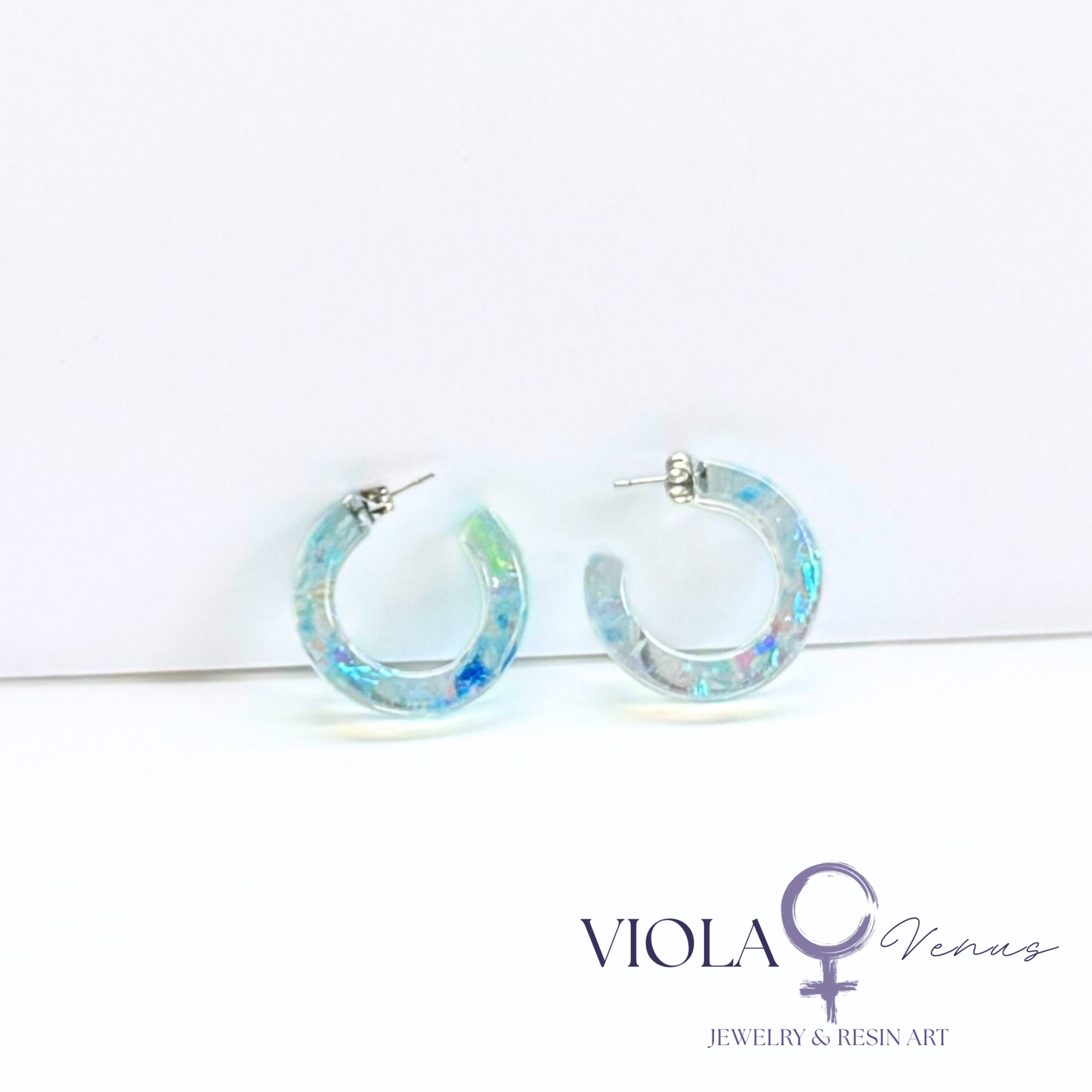 Aurora Arc – Iridescent Resin Hoop Earrings