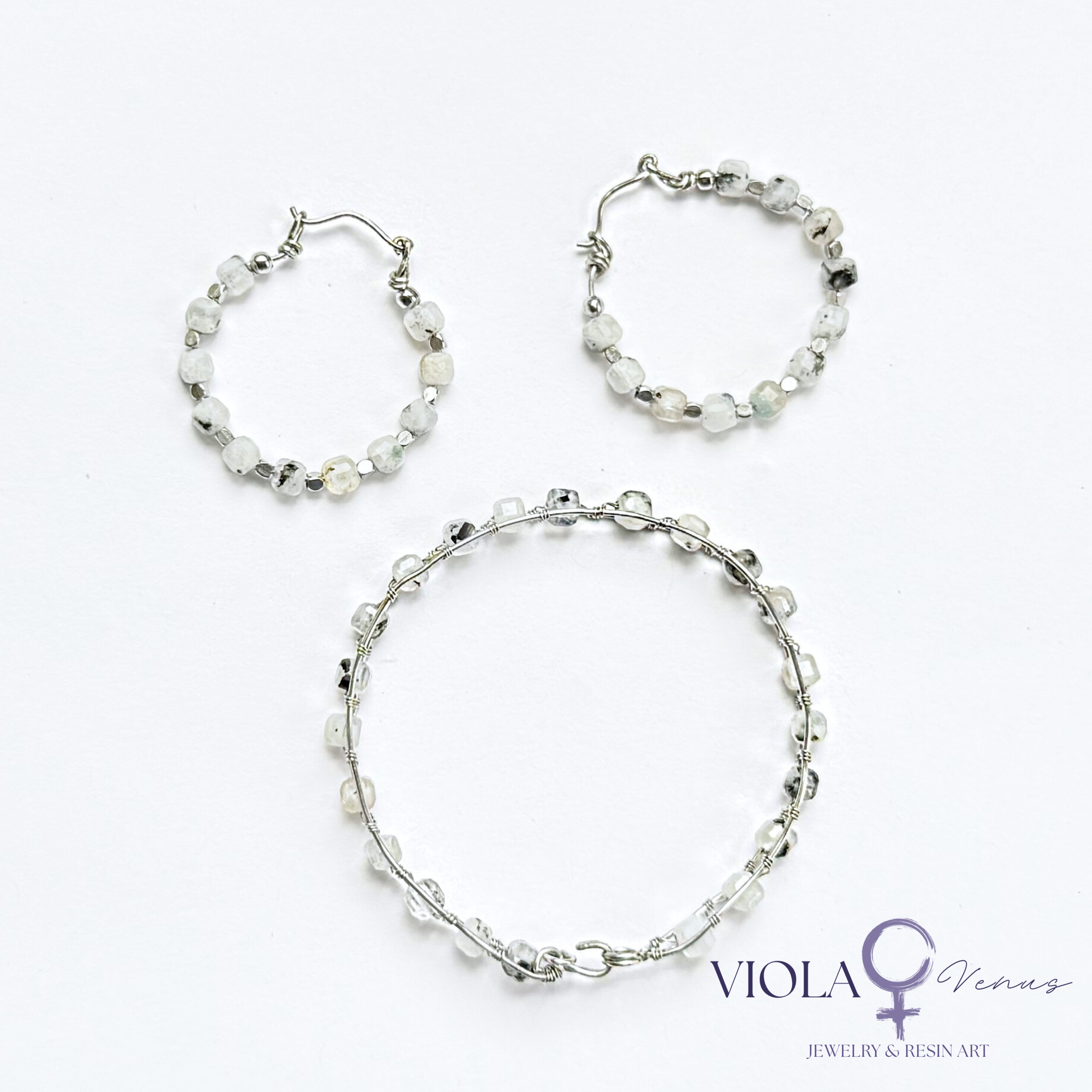 Lunar Current – Rainbow Moonstone Hoop Earrings