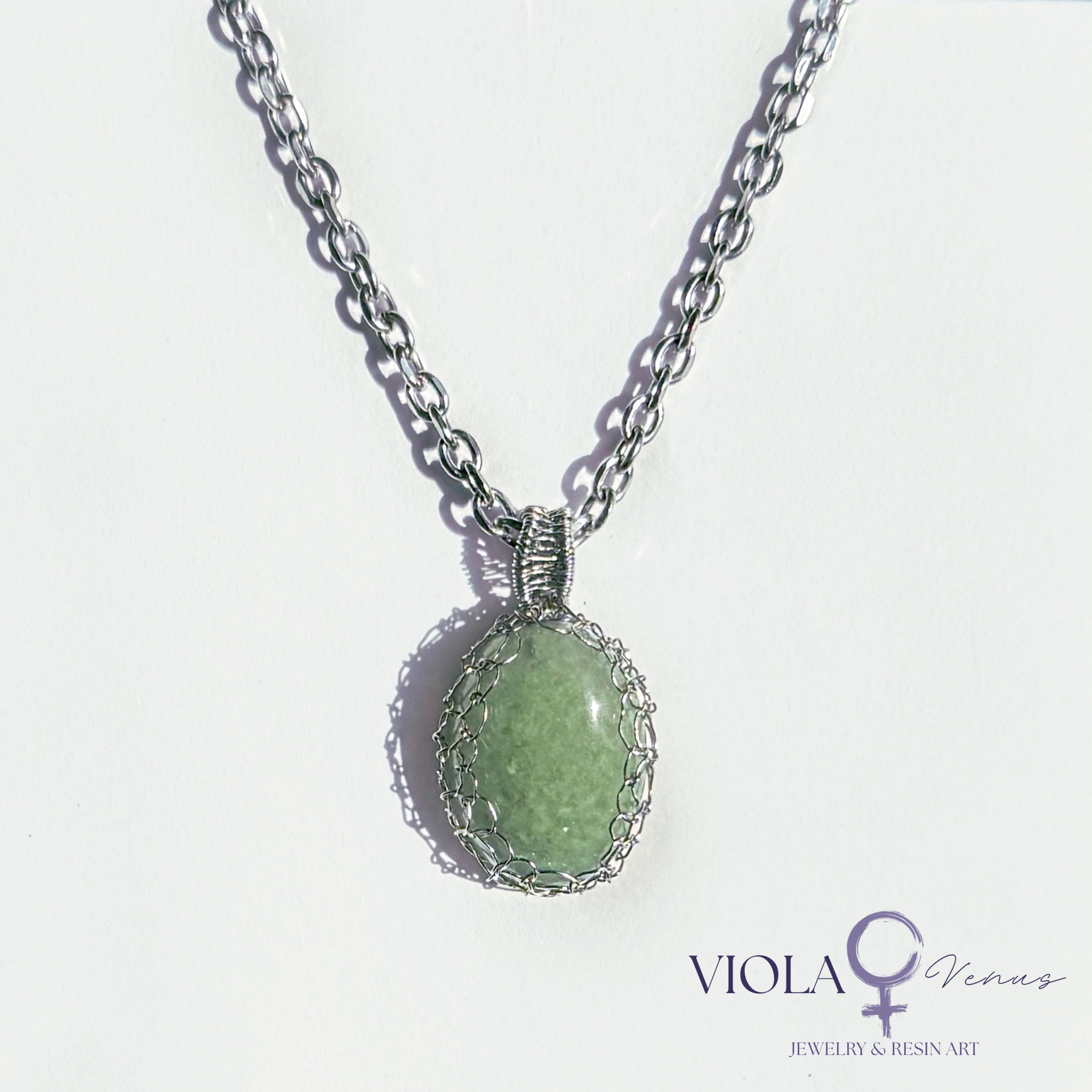 Heart Grid - Green Aventurine Energy Pendant Necklace