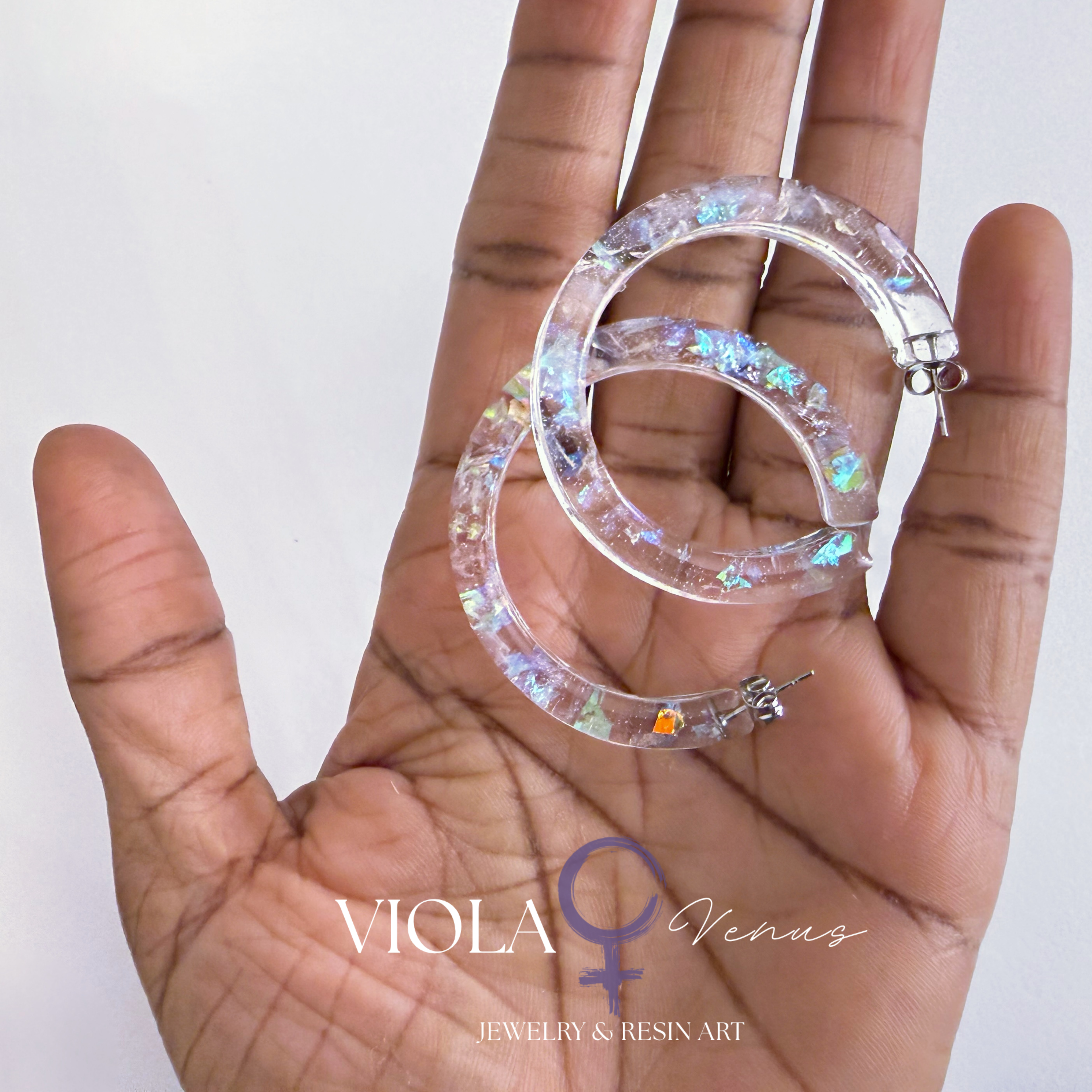 Aurora Arc – Iridescent Resin Hoop Earrings