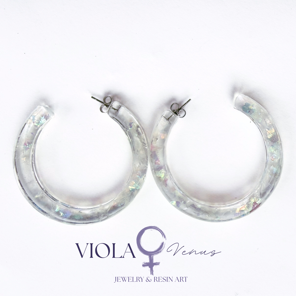 Aurora Arc – Iridescent Resin Hoop Earrings