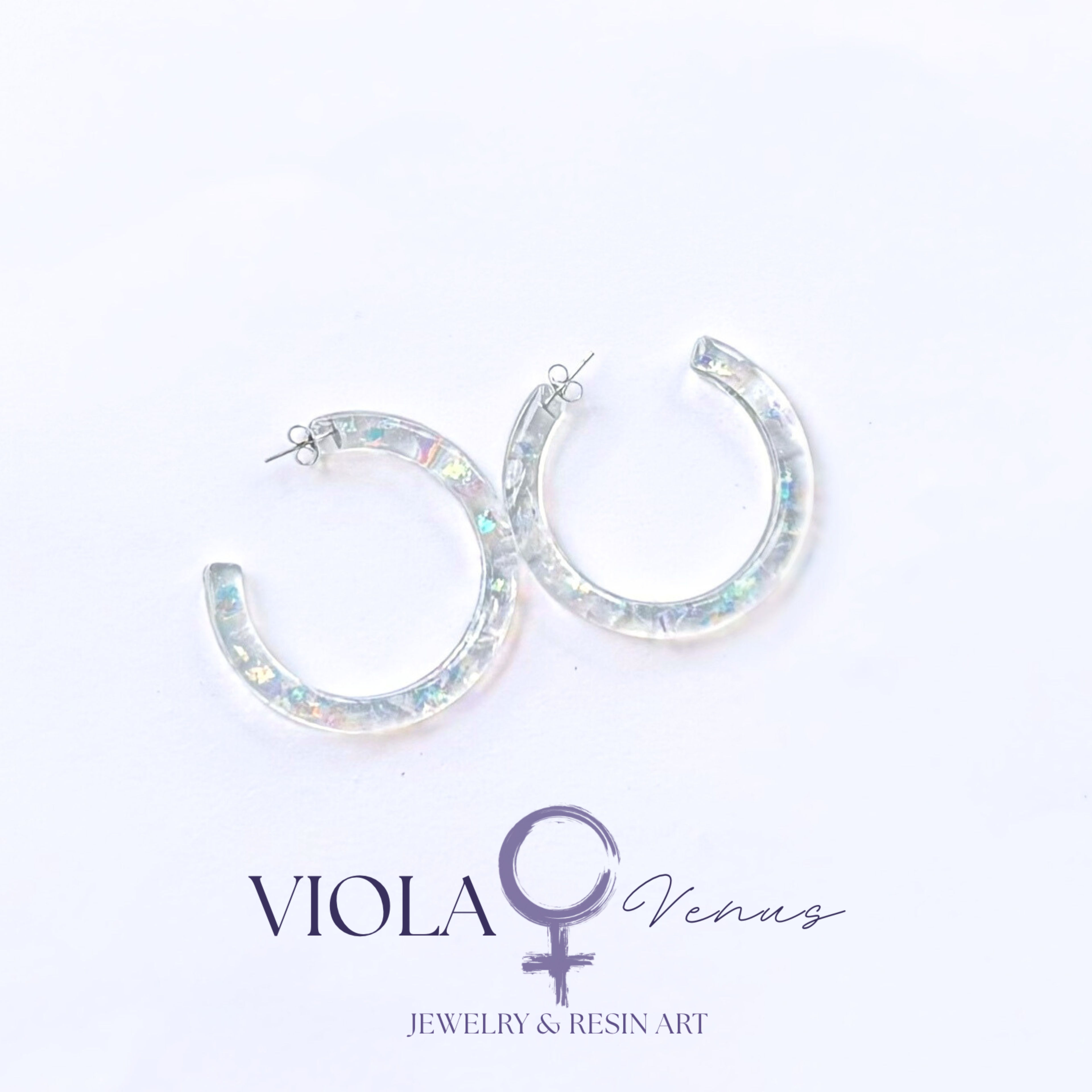 Aurora Arc – Iridescent Resin Hoop Earrings