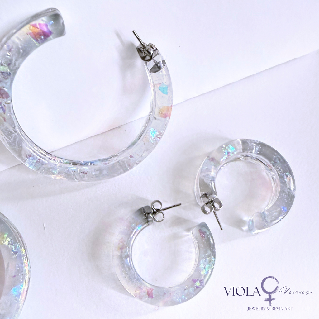 Aurora Arc – Iridescent Resin Hoop Earrings