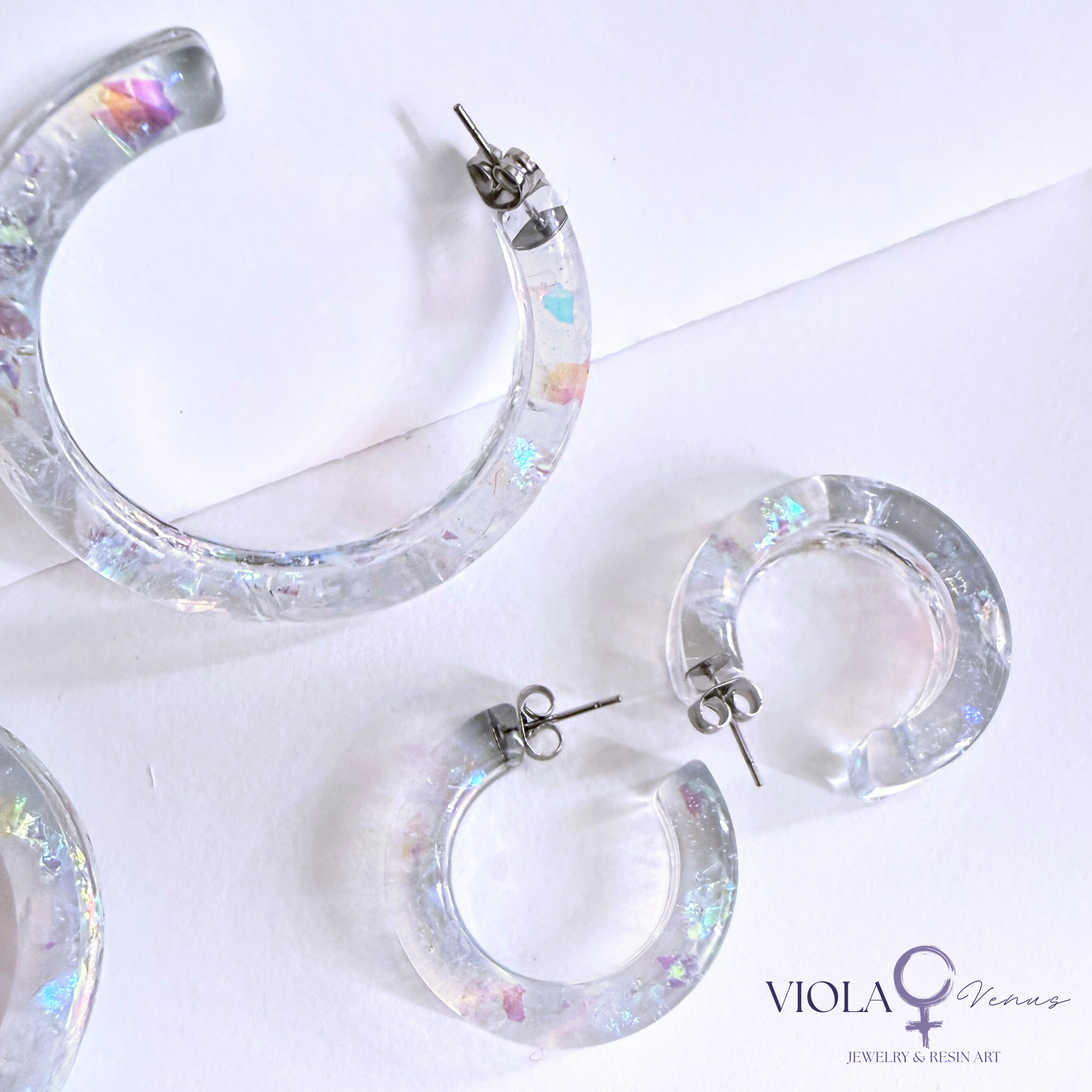 Aurora Arc – Iridescent Resin Hoop Earrings