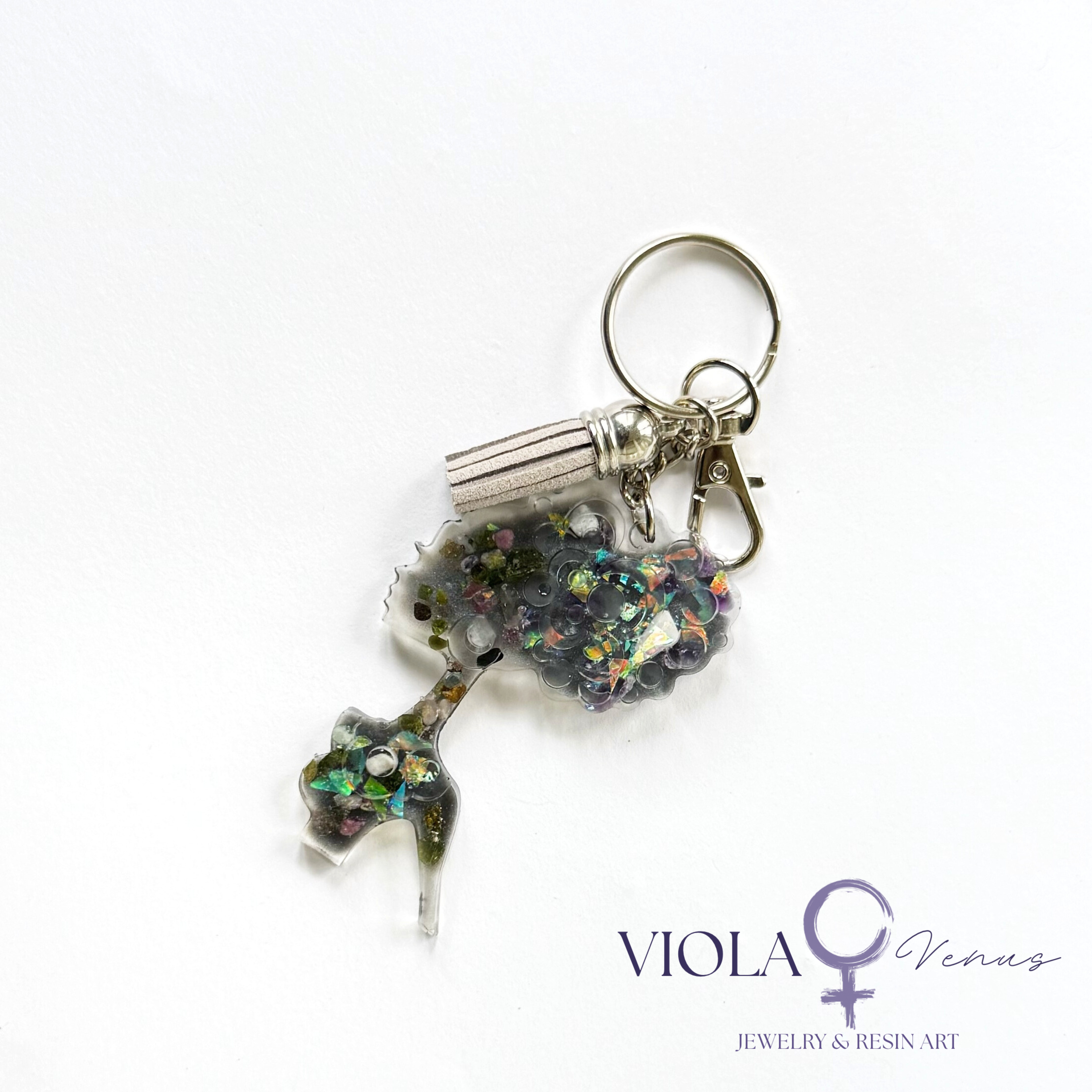 Lunar Muse – Moonstone & Tourmaline Afro Goddess Keychain