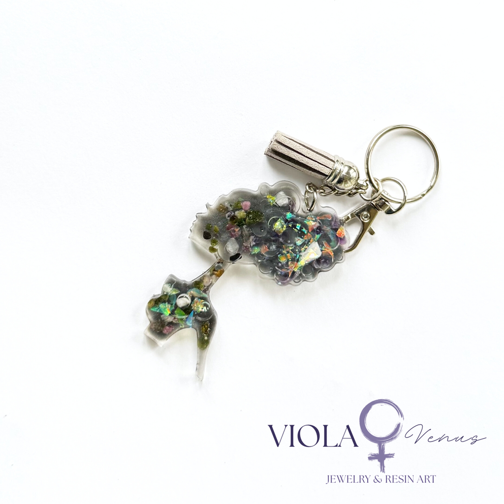 Lunar Muse – Moonstone & Tourmaline Afro Goddess Keychain