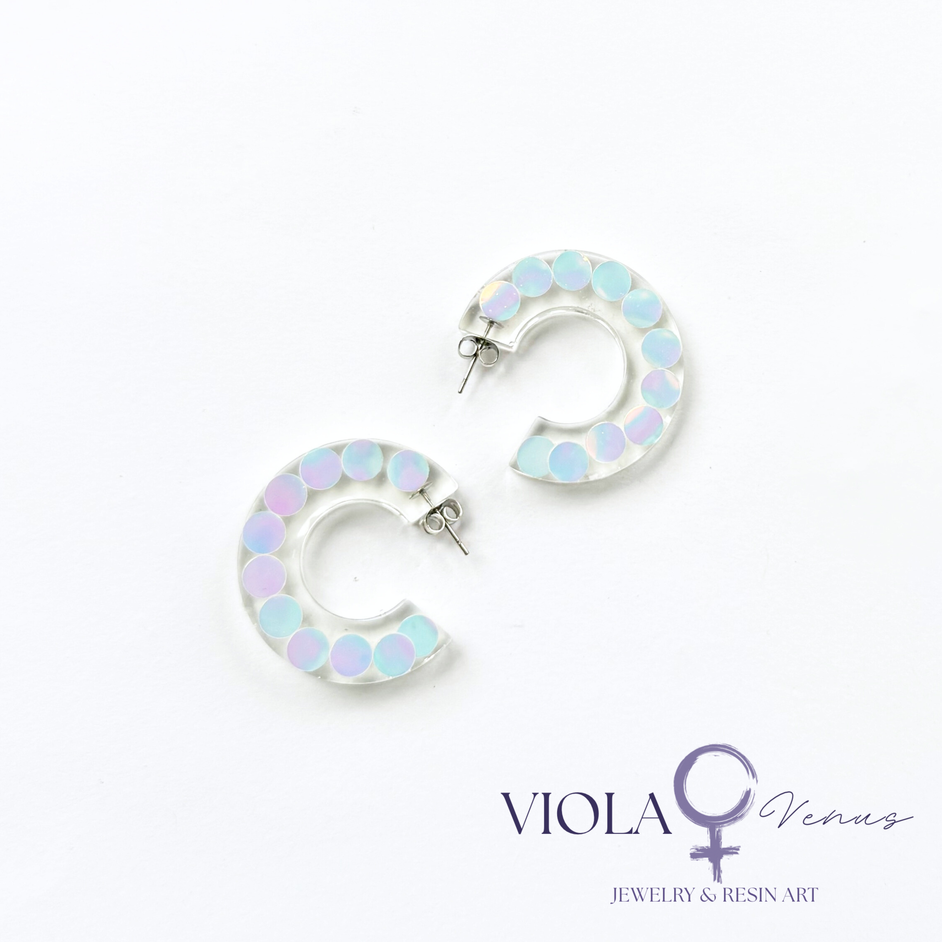 Cosmic Confetti – Iridescent Resin Hoop Earrings