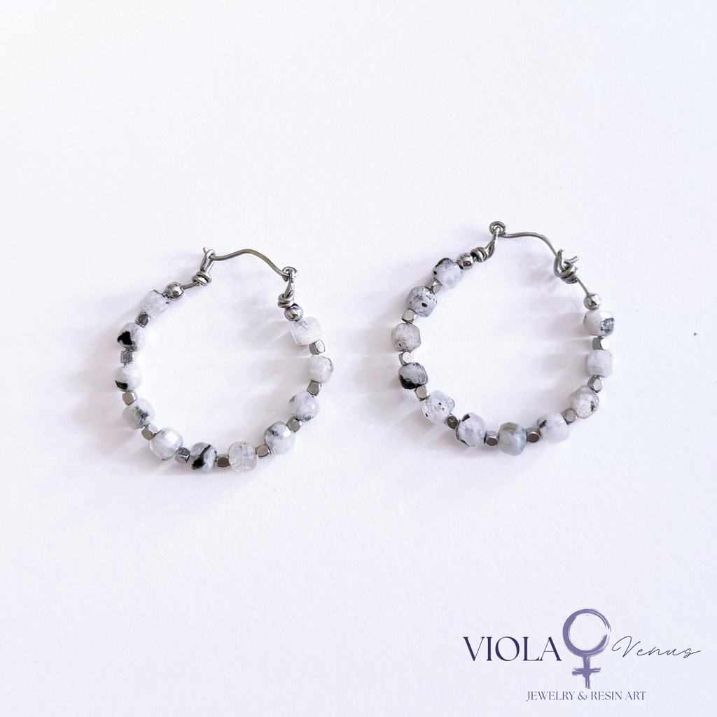 Lunar Current – Rainbow Moonstone Hoop Earrings