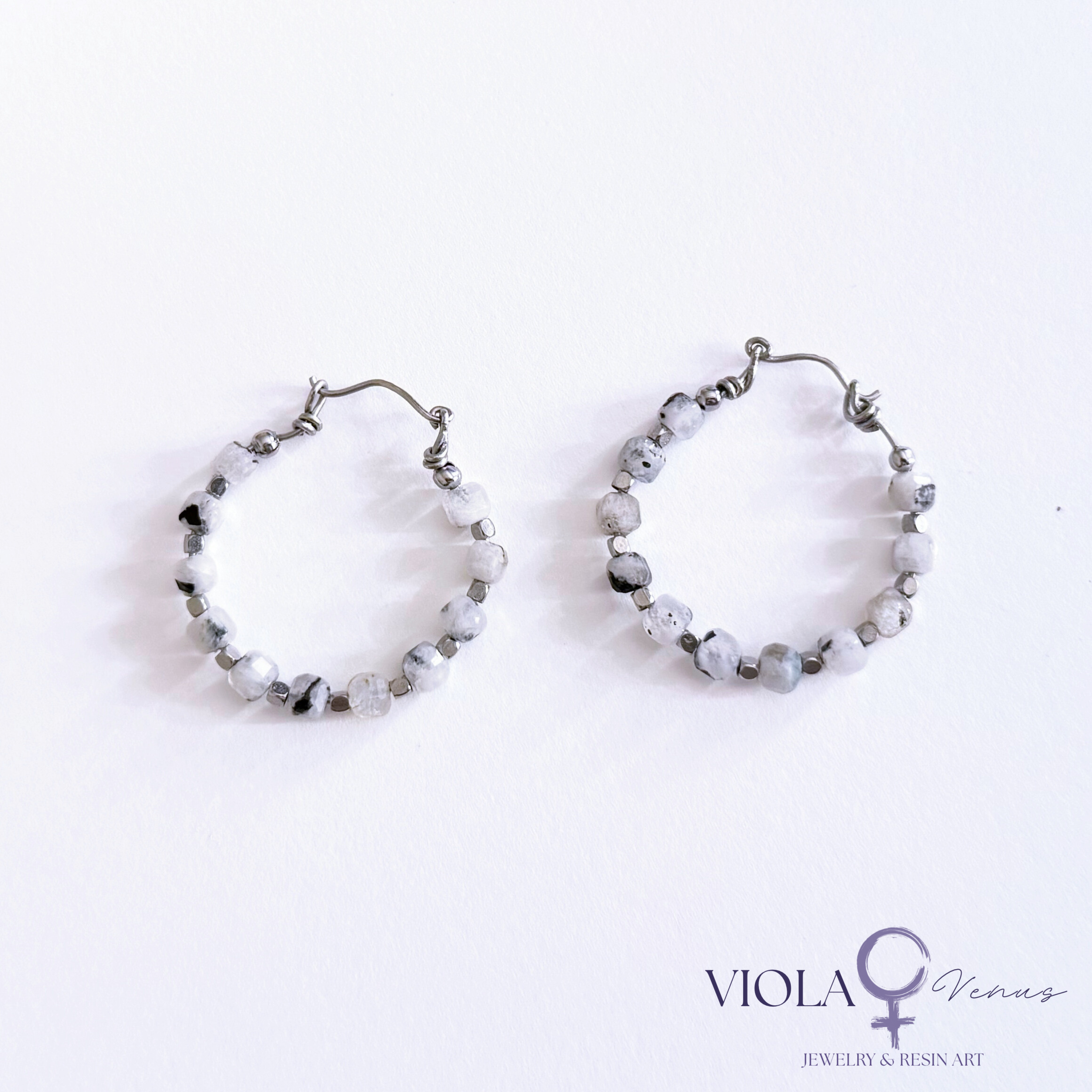 Lunar Current – Rainbow Moonstone Hoop Earrings