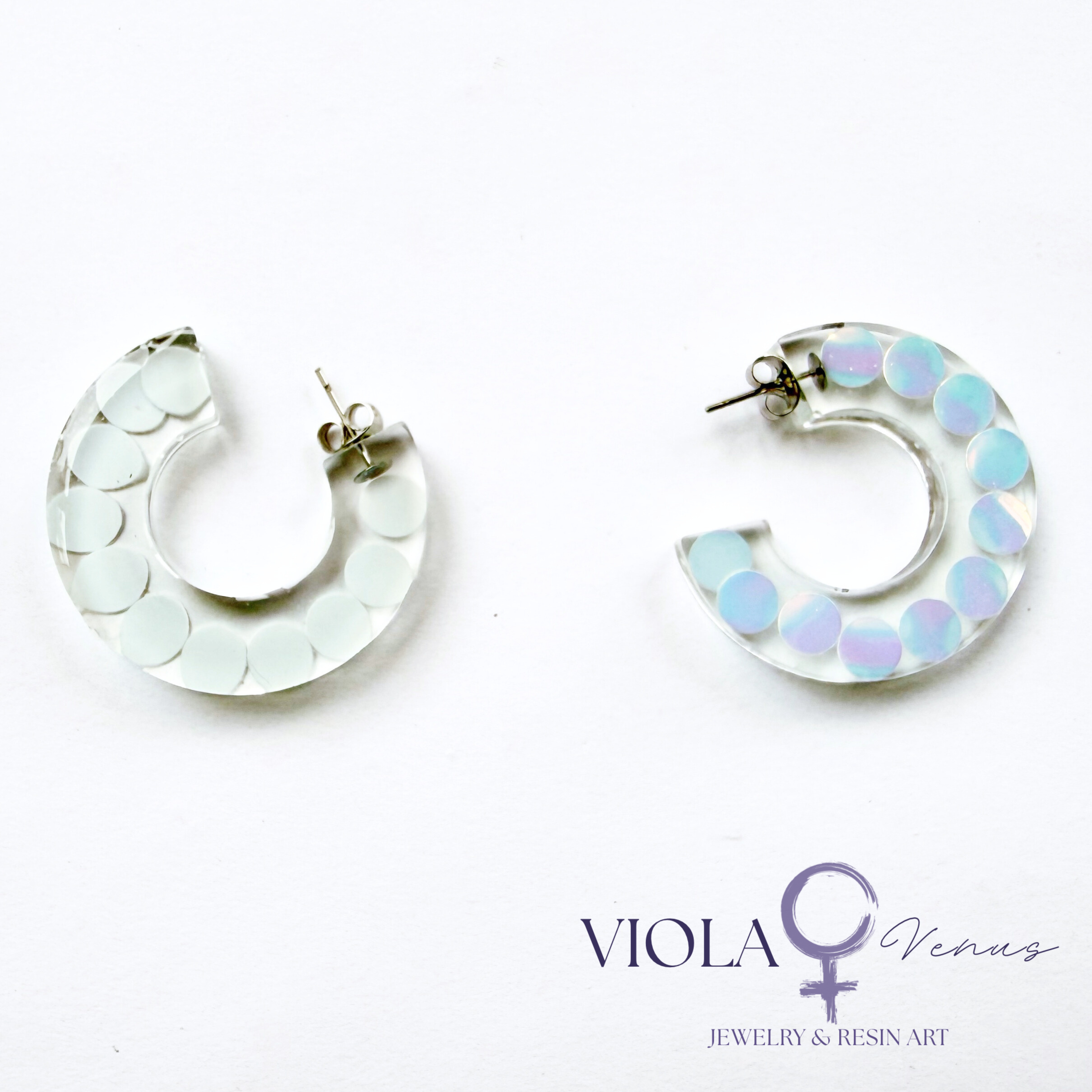 Cosmic Confetti – Iridescent Resin Hoop Earrings