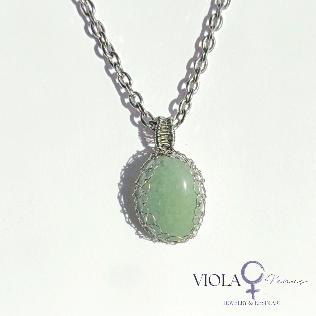Heart Grid - Green Aventurine Energy Pendant Necklace