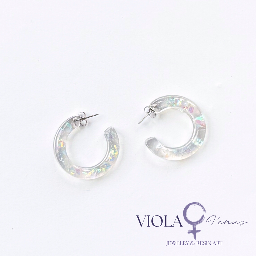 Aurora Arc – Iridescent Resin Hoop Earrings
