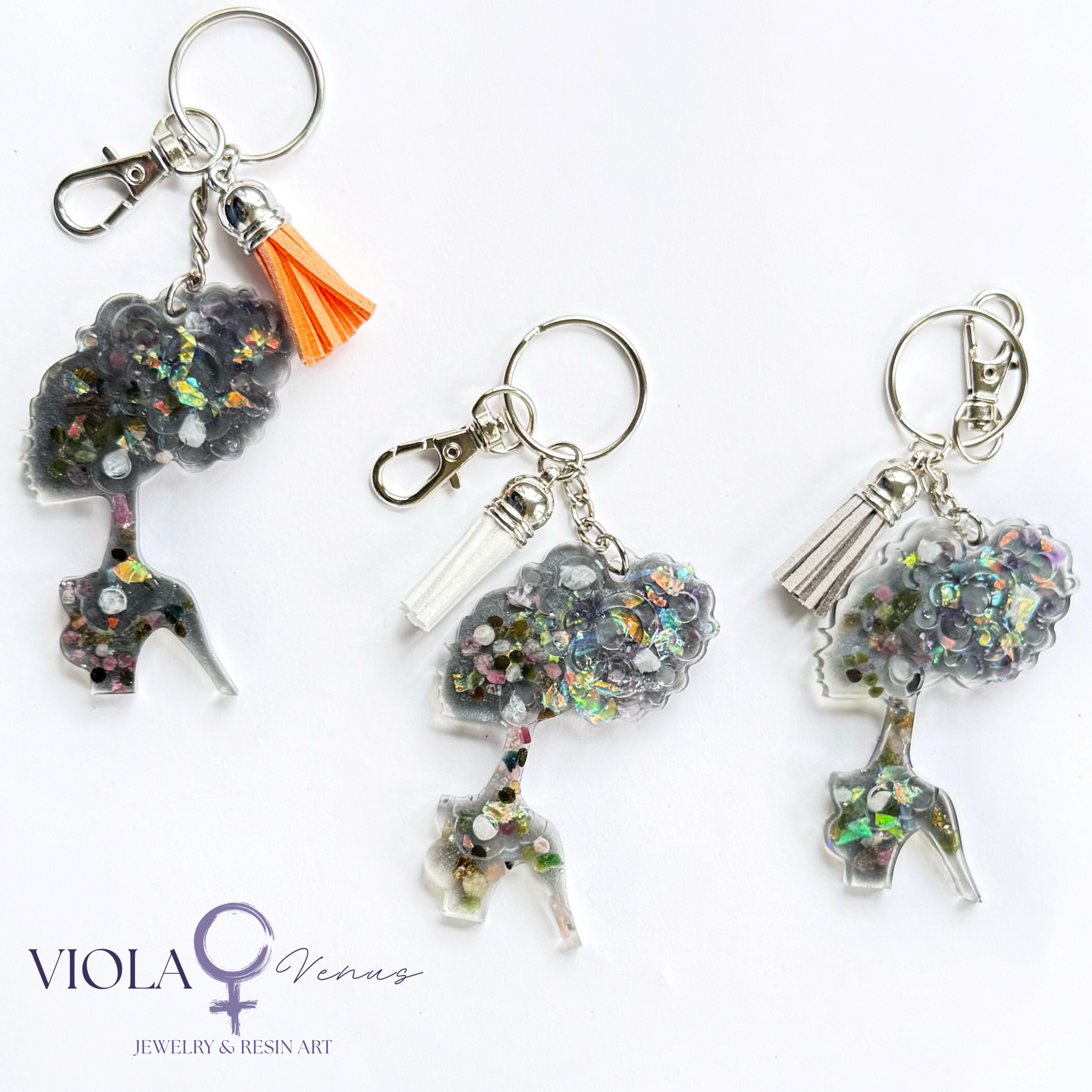 Lunar Muse – Moonstone & Tourmaline Afro Goddess Keychain